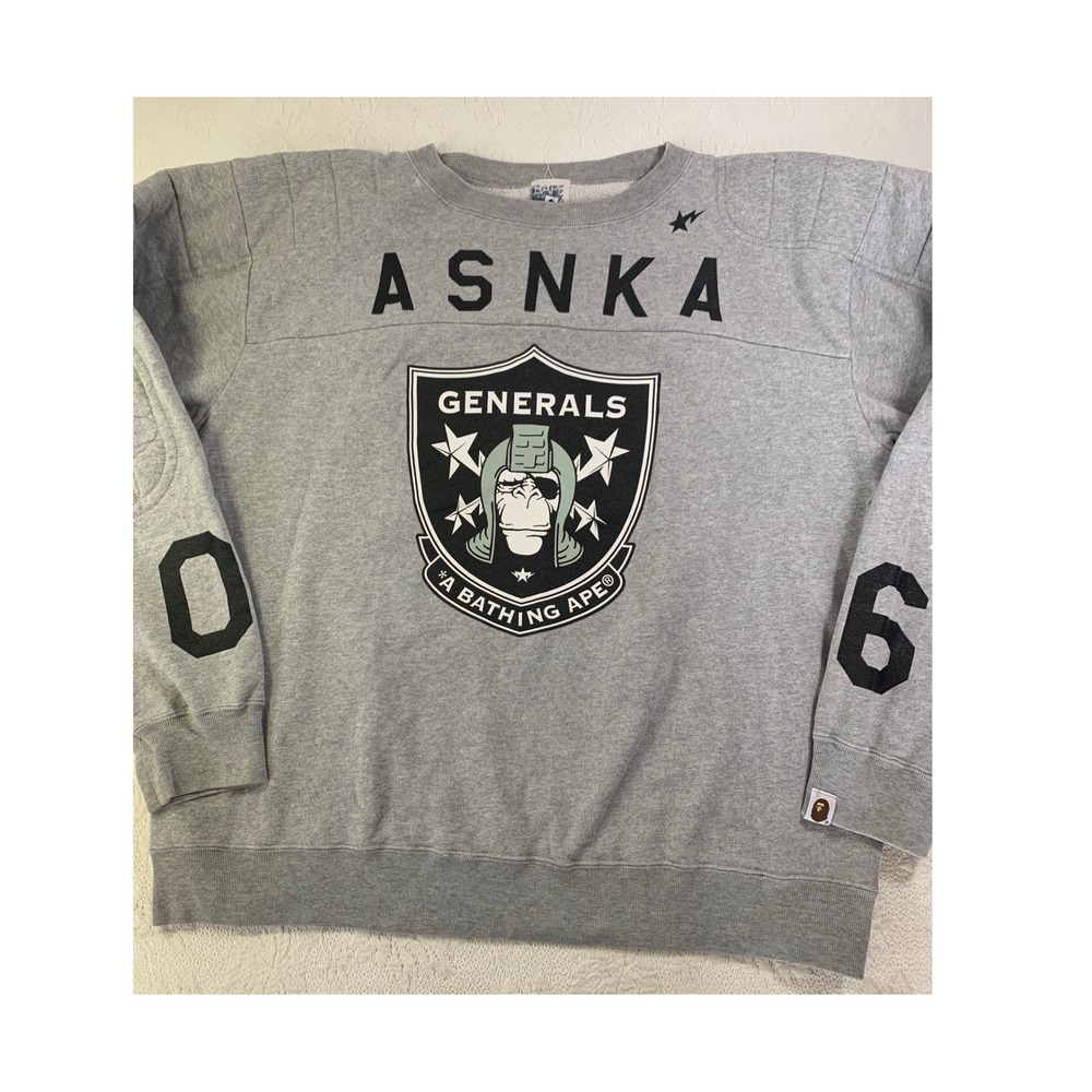 BAPE A Bathing Ape ASNKA Generals Sweatshirt Gray Football Jersey Style M